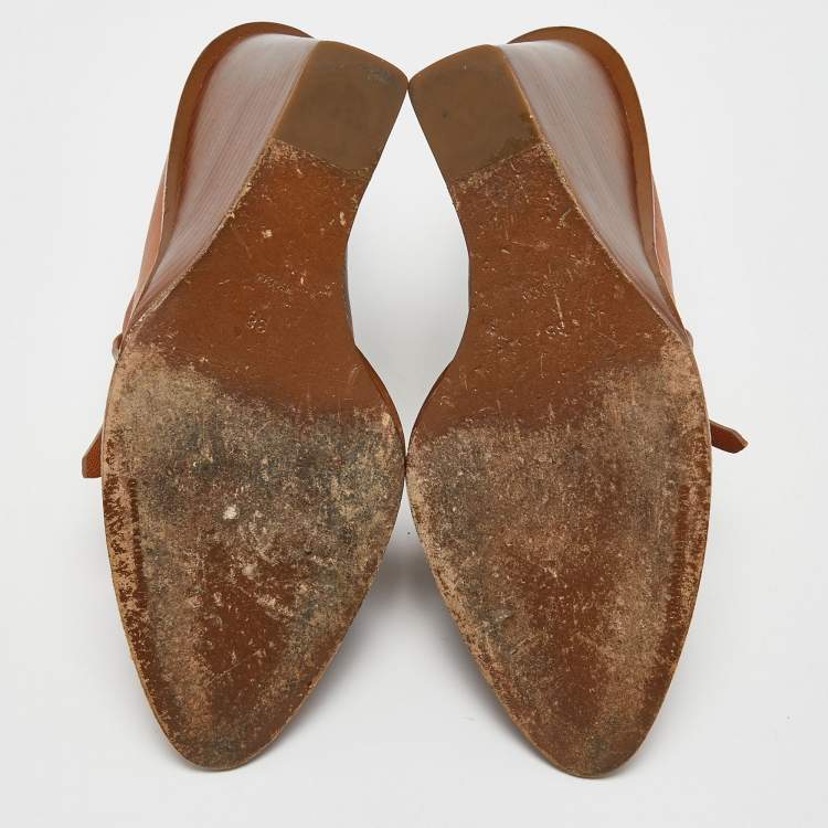 Pre Owned Alexander Wang Tan Leather Trish Wedge Mules Size 38