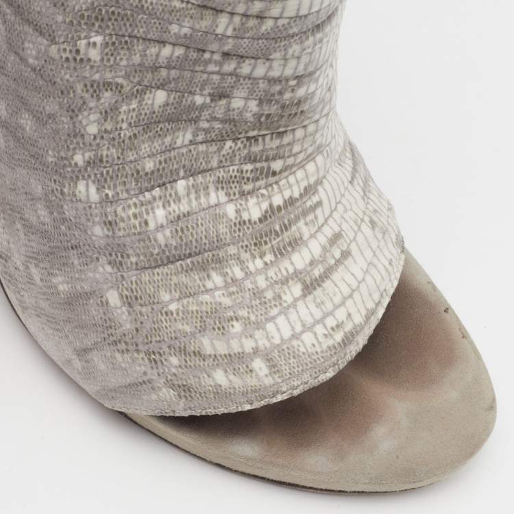 Pre Owned Alexander Wang Grey Lizard Embossed Leather and Suede Devon Graphic Ankle Boots Size 39