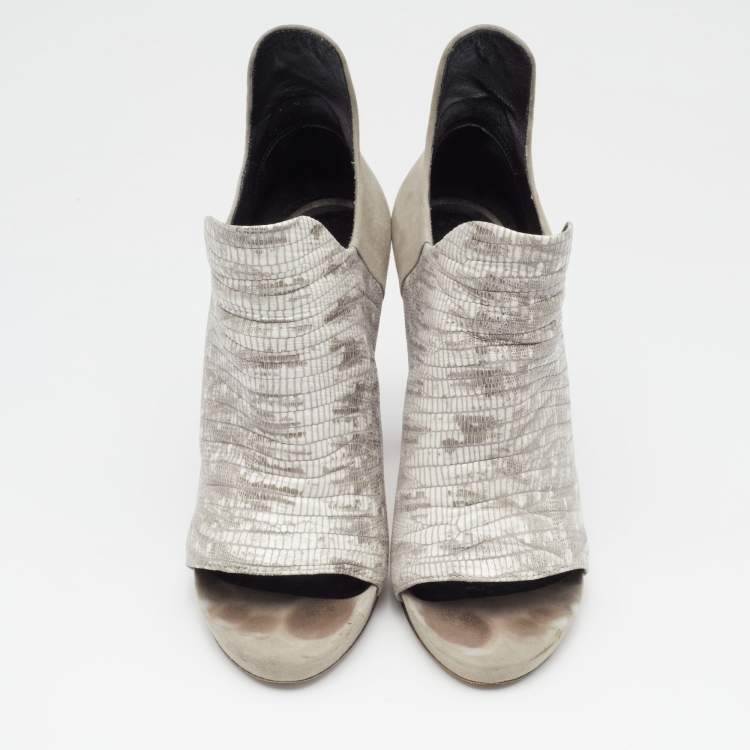Pre Owned Alexander Wang Grey Lizard Embossed Leather and Suede Devon Graphic Ankle Boots Size 39