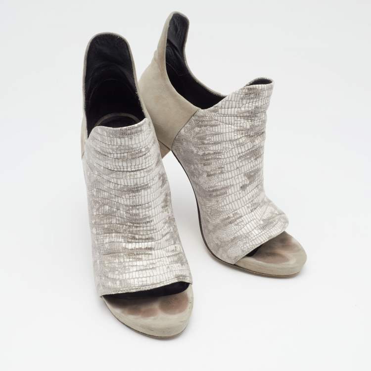 Pre Owned Alexander Wang Grey Lizard Embossed Leather and Suede Devon Graphic Ankle Boots Size 39