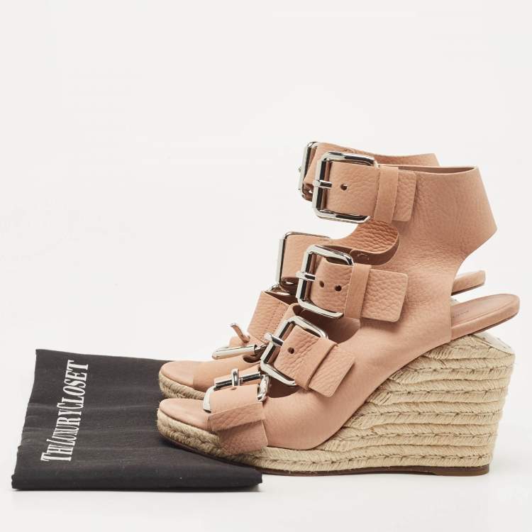 Pre Owned Alexander Wang Pink Leather Jo Buckle Espadrille Wedge Sandals Size 39