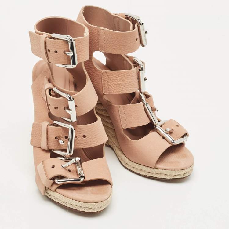 Pre Owned Alexander Wang Pink Leather Jo Buckle Espadrille Wedge Sandals Size 39