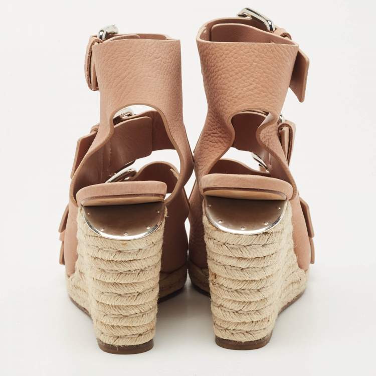 Pre Owned Alexander Wang Pink Leather Jo Buckle Espadrille Wedge Sandals Size 39