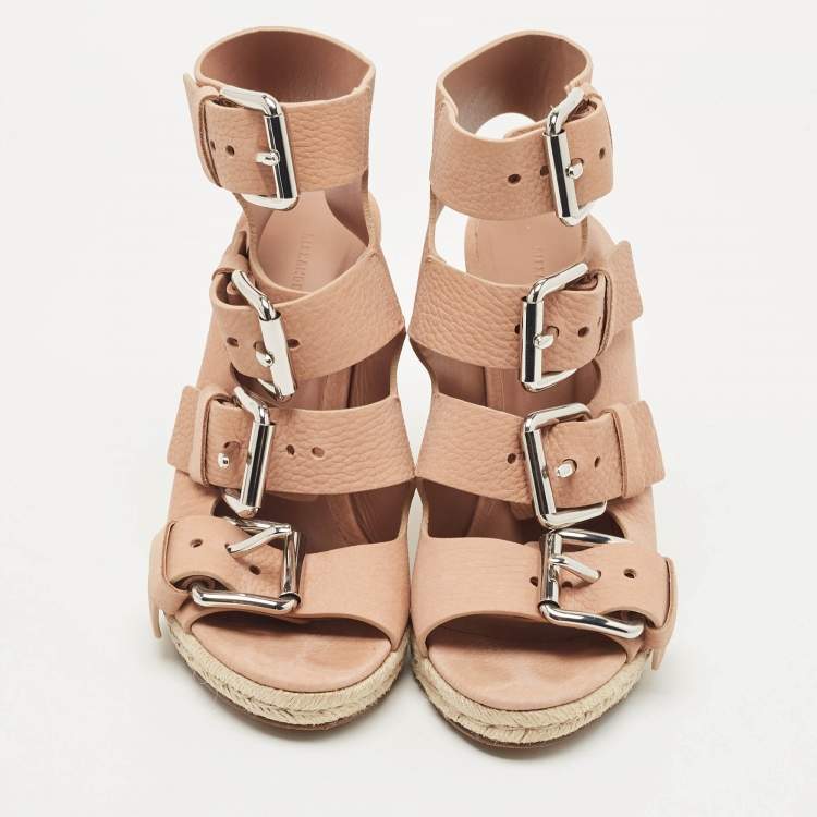 Pre Owned Alexander Wang Pink Leather Jo Buckle Espadrille Wedge Sandals Size 39