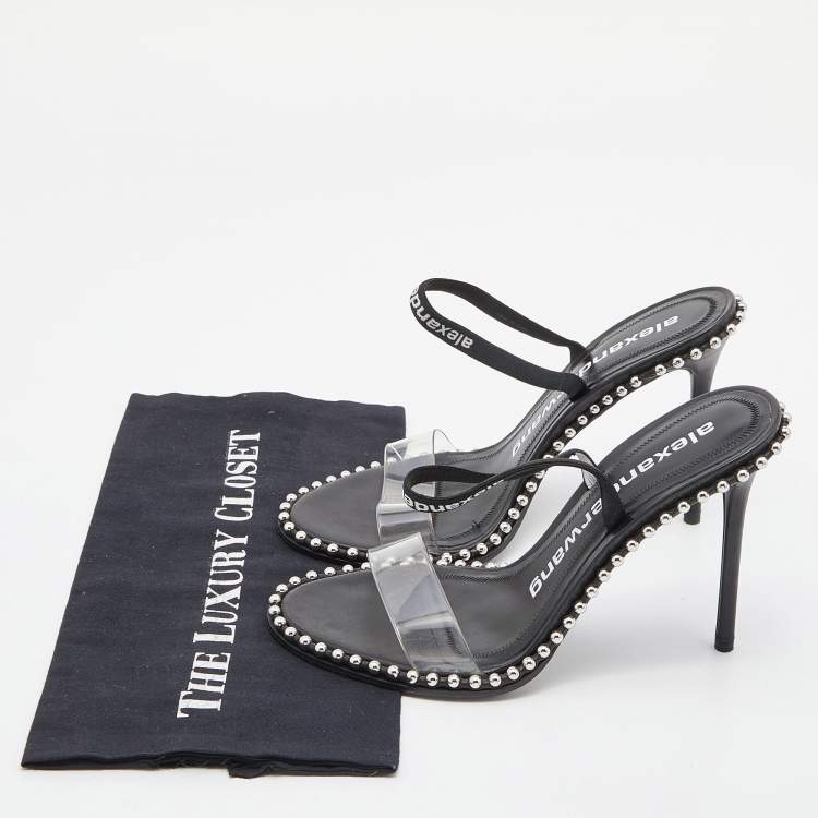 Pre Owned Alexander Wang Black PVC Studded Slingback Nova Sandals Size 39.5