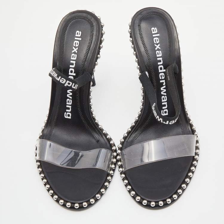 Pre Owned Alexander Wang Black PVC Studded Slingback Nova Sandals Size 39.5