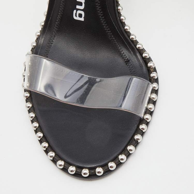 Pre Owned Alexander Wang Black PVC Studded Slingback Nova Sandals Size 39.5