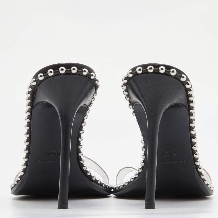 Pre Owned Alexander Wang Black PVC Studded Slingback Nova Sandals Size 39.5