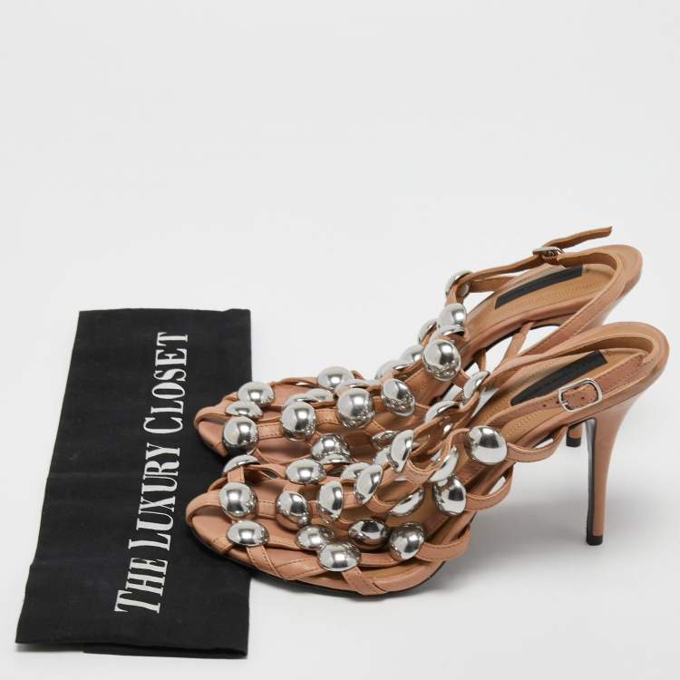 Pre Owned Alexander Wang Beige Studded Leather Sadie Slingback Sandals Size 38