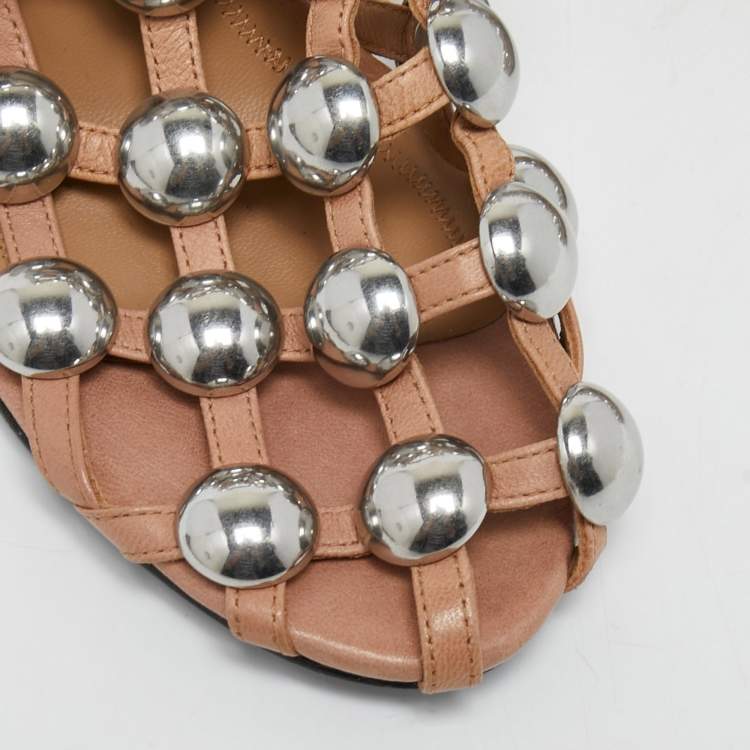 Pre Owned Alexander Wang Beige Studded Leather Sadie Slingback Sandals Size 38