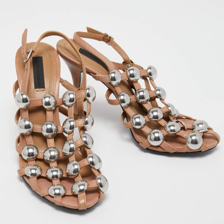 Pre Owned Alexander Wang Beige Studded Leather Sadie Slingback Sandals Size 38