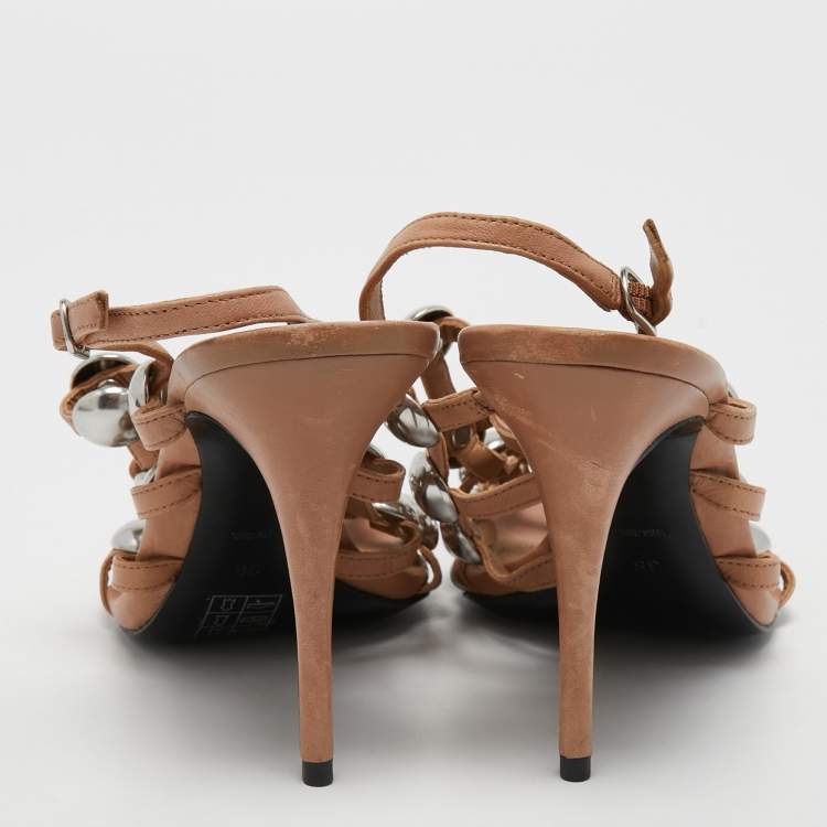 Pre Owned Alexander Wang Beige Studded Leather Sadie Slingback Sandals Size 38