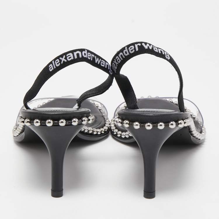 Pre Owned Alexander Wang Black PVC and Leather Studded Slingback Sandals Size 41