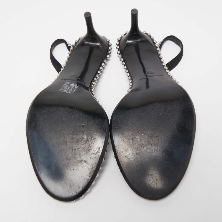 Pre Owned Alexander Wang Black PVC and Leather Studded Slingback Sandals Size 41