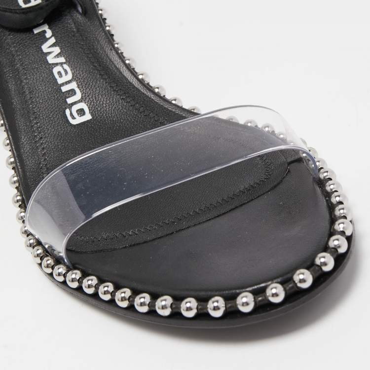 Pre Owned Alexander Wang Black PVC and Leather Studded Slingback Sandals Size 41