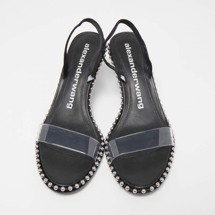 Pre Owned Alexander Wang Black PVC and Leather Studded Slingback Sandals Size 41