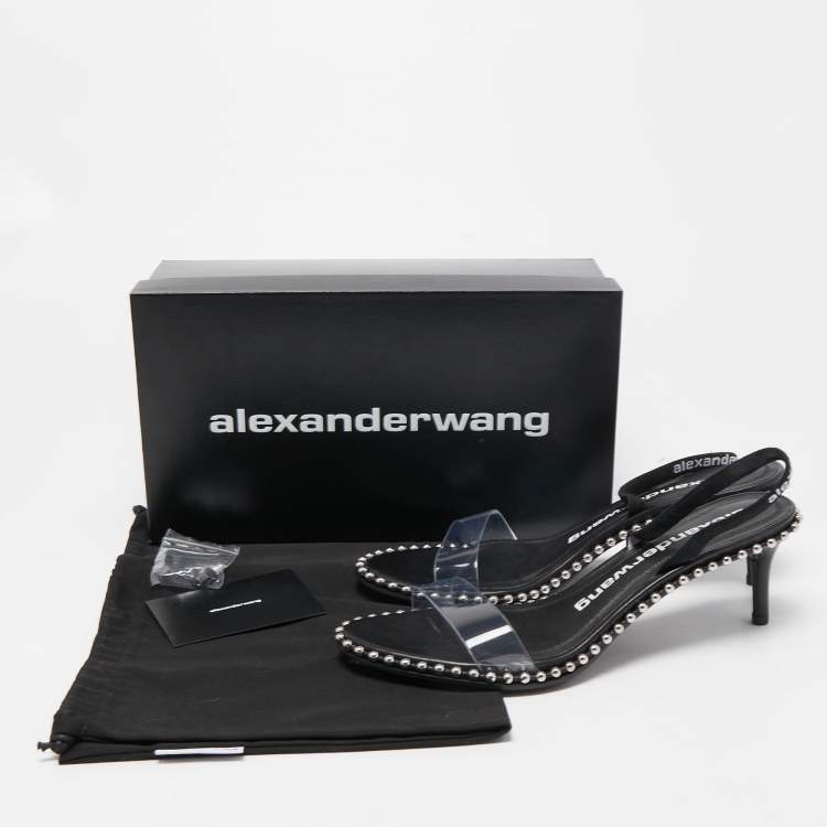Pre Owned Alexander Wang Black PVC and Leather Studded Slingback Sandals Size 41