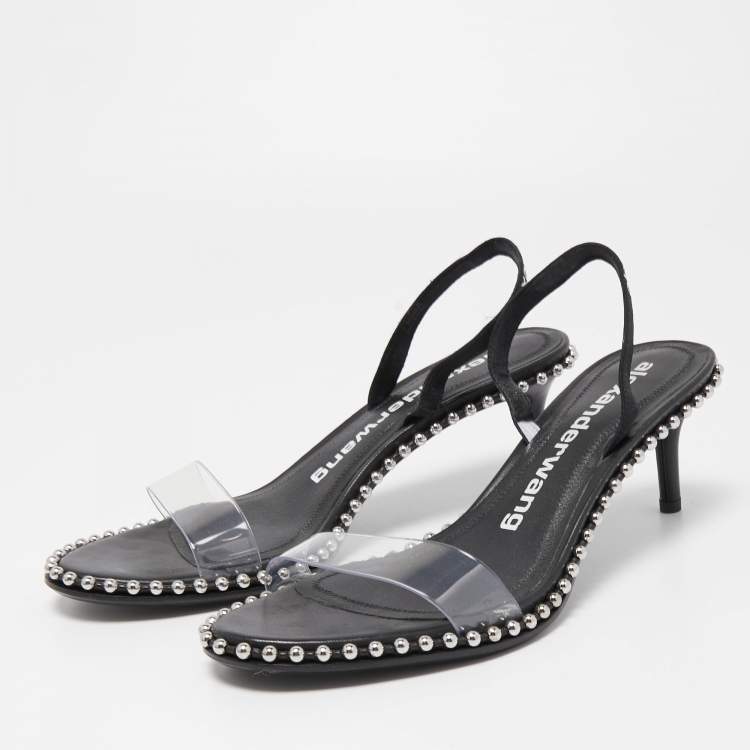 Pre Owned Alexander Wang Black PVC and Leather Studded Slingback Sandals Size 41
