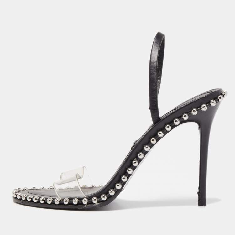 Pre Owned Alexander Wang Black PVC and Leather Studded Slingback Sandals Size 37.5