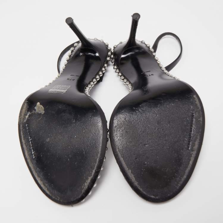 Pre Owned Alexander Wang Black PVC and Leather Studded Slingback Sandals Size 37.5