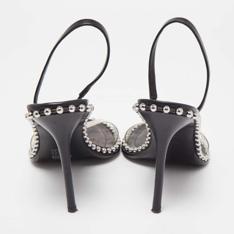 Pre Owned Alexander Wang Black PVC and Leather Studded Slingback Sandals Size 37.5
