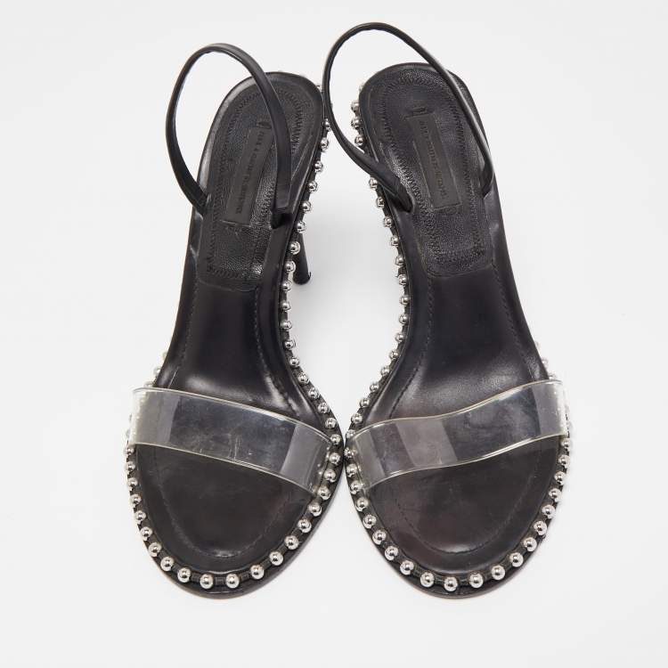 Pre Owned Alexander Wang Black PVC and Leather Studded Slingback Sandals Size 37.5