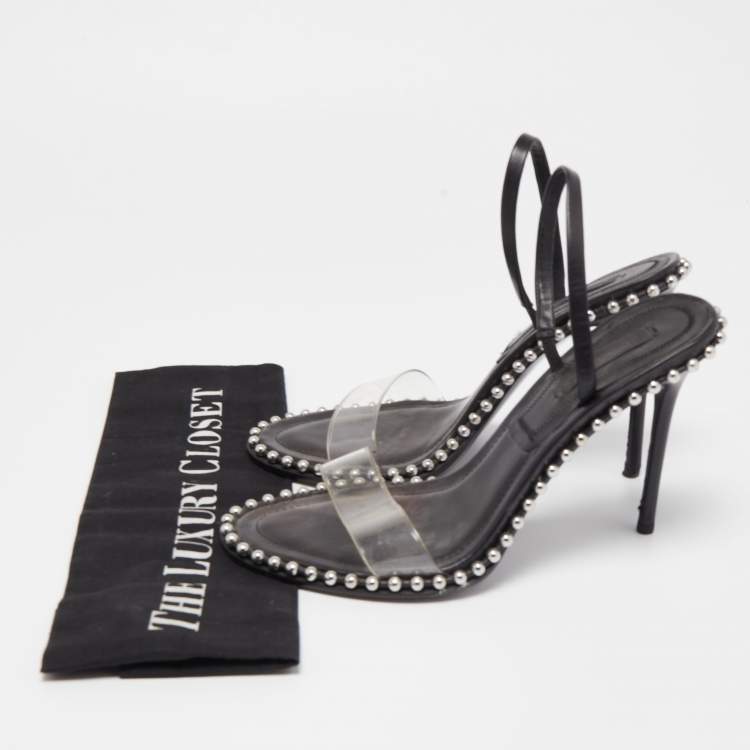 Pre Owned Alexander Wang Black PVC and Leather Studded Slingback Sandals Size 37.5