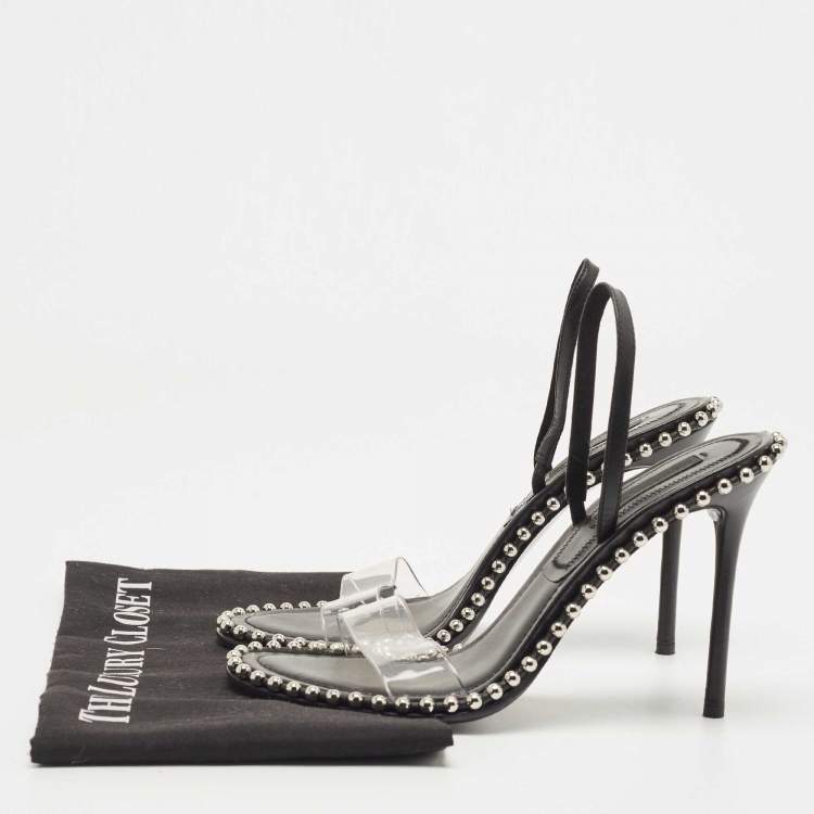 Pre Owned Alexander Wang Black PVC and Leather Slingback Sandals Size 36.5