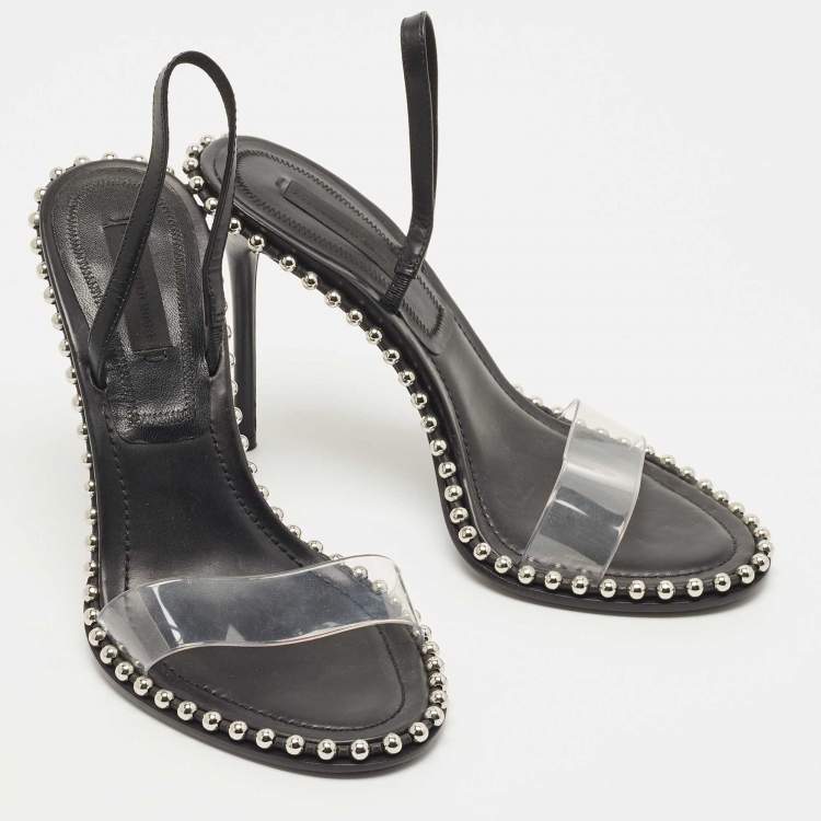 Pre Owned Alexander Wang Black PVC and Leather Slingback Sandals Size 36.5