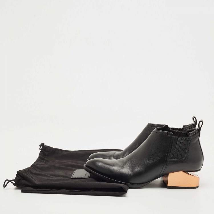 Pre Owned Alexander Wang Black Leather Western Ankle Booties Size 37