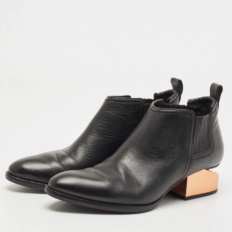 Pre Owned Alexander Wang Black Leather Western Ankle Booties Size 37