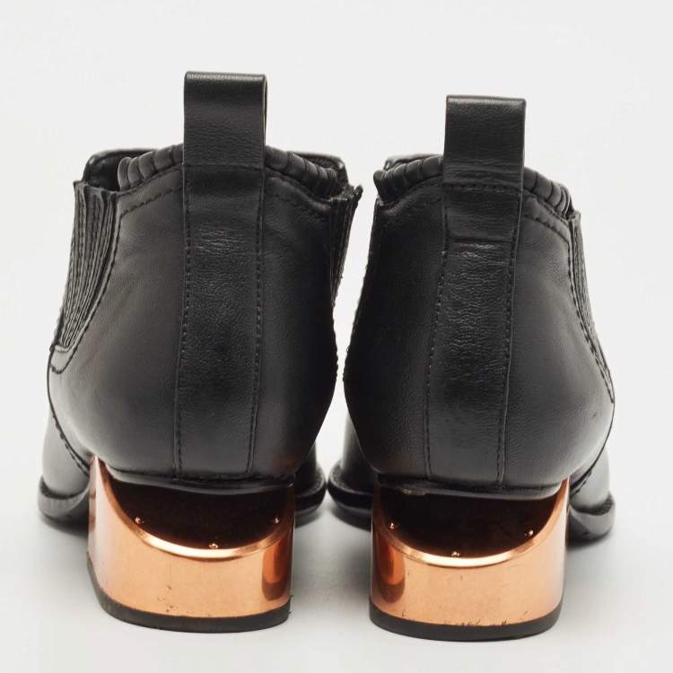 Pre Owned Alexander Wang Black Leather Western Ankle Booties Size 37