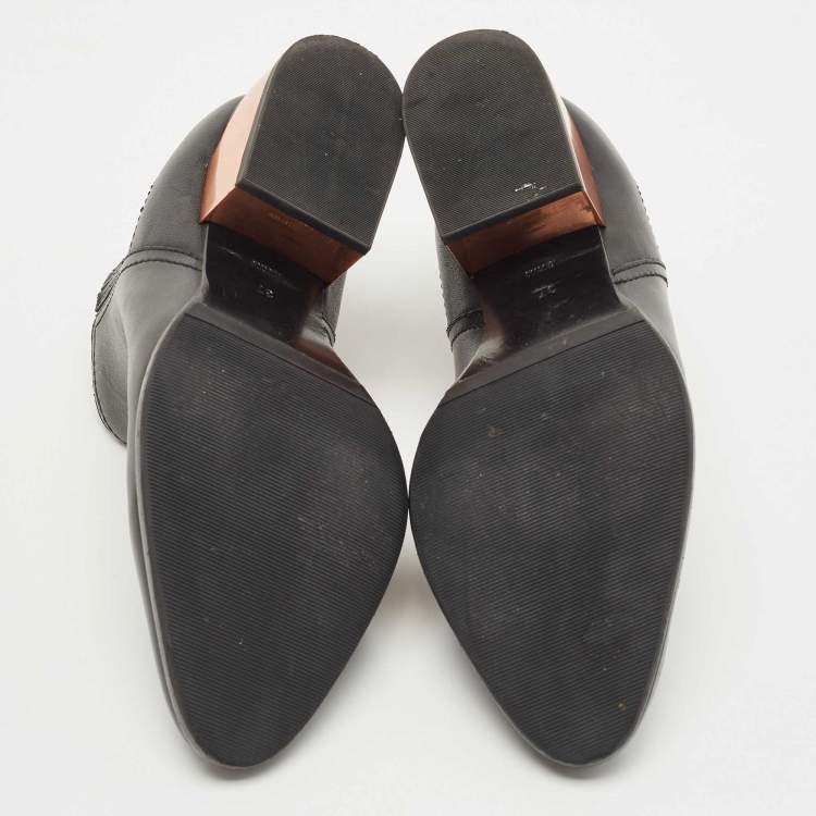 Pre Owned Alexander Wang Black Leather Western Ankle Booties Size 37