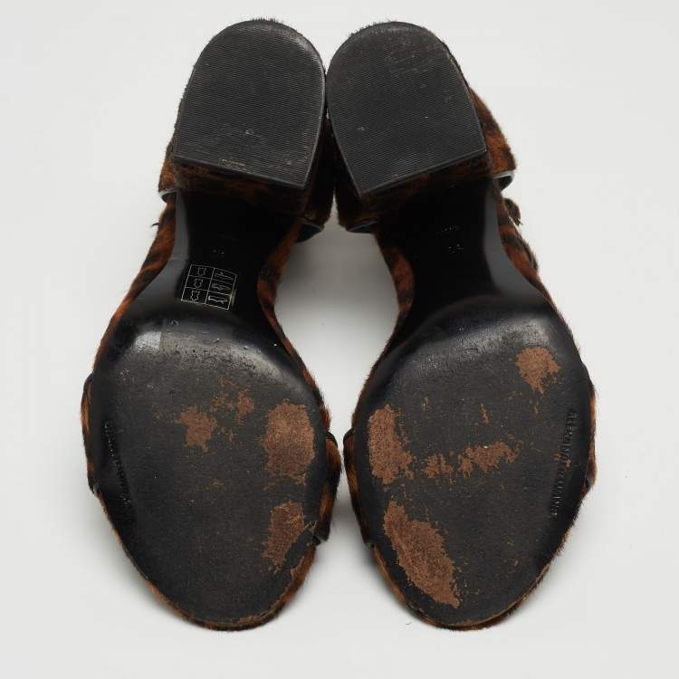 Pre Owned Alexander Wang Brown Leopard Print Calf Hair Block Heel Ankle Strap Sandals Size 37