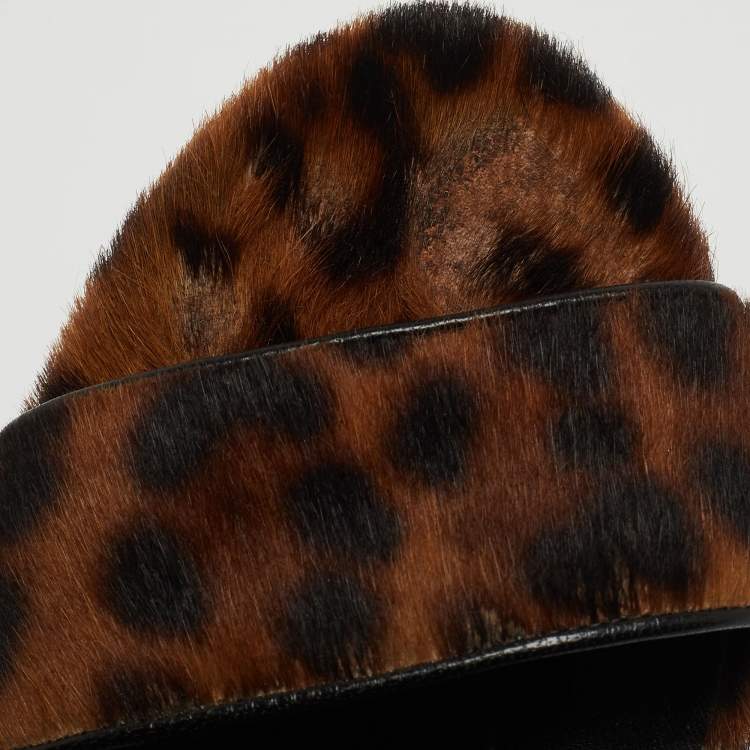 Pre Owned Alexander Wang Brown Leopard Print Calf Hair Block Heel Ankle Strap Sandals Size 37