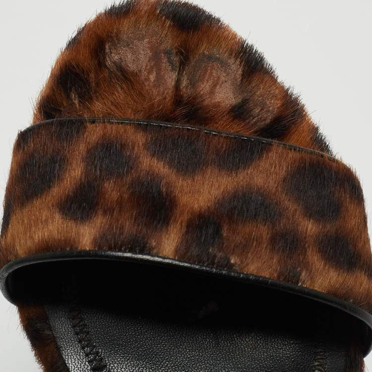 Pre Owned Alexander Wang Brown Leopard Print Calf Hair Block Heel Ankle Strap Sandals Size 37