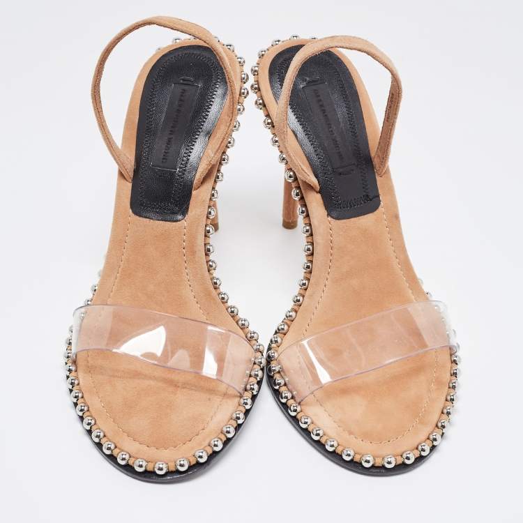Pre Owned Alexander Wang Beige Suede and PVC Nova Slingback Sandals Size 36