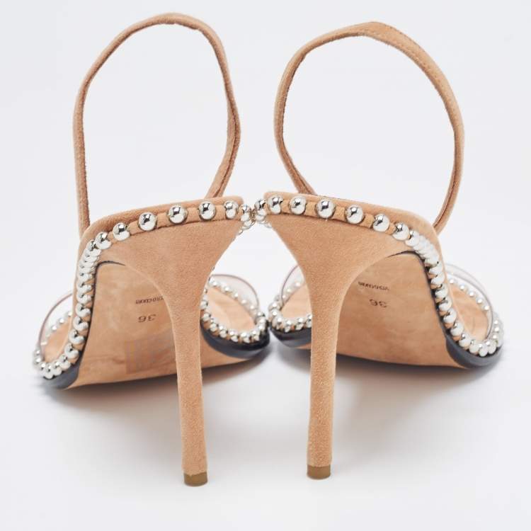 Pre Owned Alexander Wang Beige Suede and PVC Nova Slingback Sandals Size 36