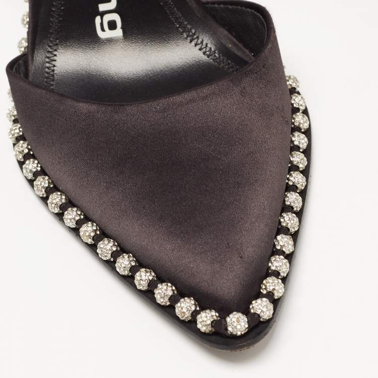 Pre Owned Alexander Wang Black Satin Rina Crystal Embellished Slingback Pumps Size 37