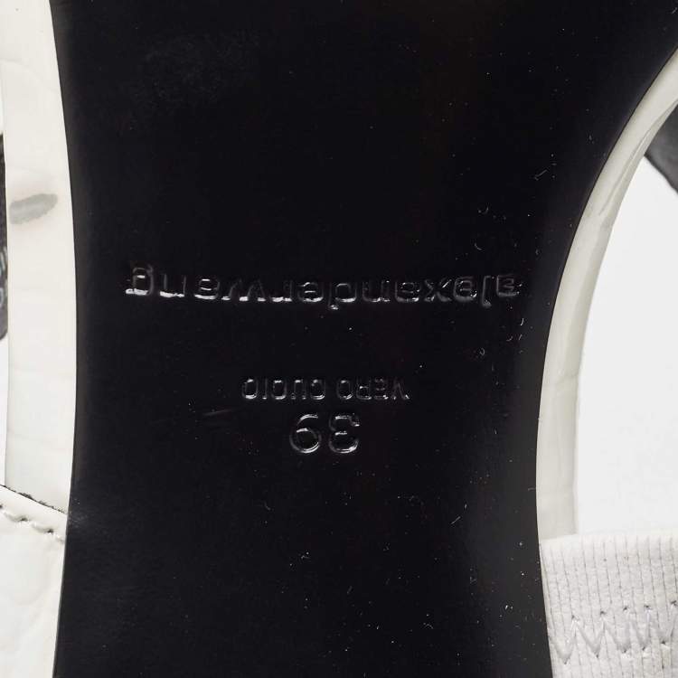 Pre Owned Alexander Wang White Croc Embossed Patent Leather Block Heel Slide Sandals Size 39