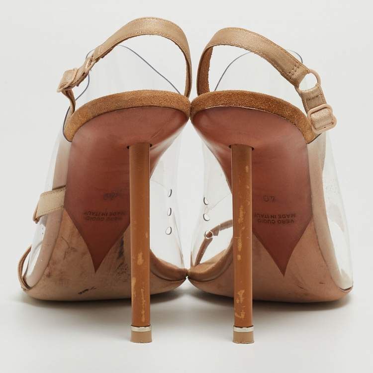 Pre Owned Alexander Wang Beige/Transparent Suede and PVC Thong Slingback Sandals Size 40