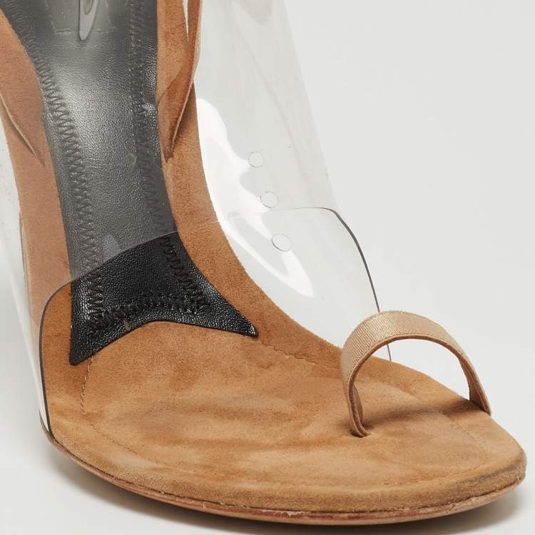 Pre Owned Alexander Wang Beige/Transparent Suede and PVC Thong Slingback Sandals Size 40