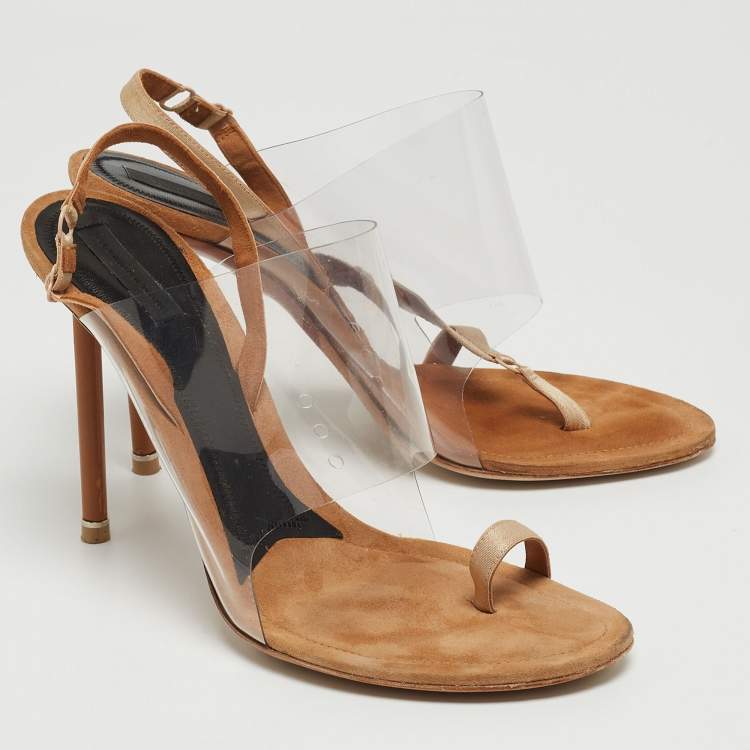 Pre Owned Alexander Wang Beige/Transparent Suede and PVC Thong Slingback Sandals Size 40