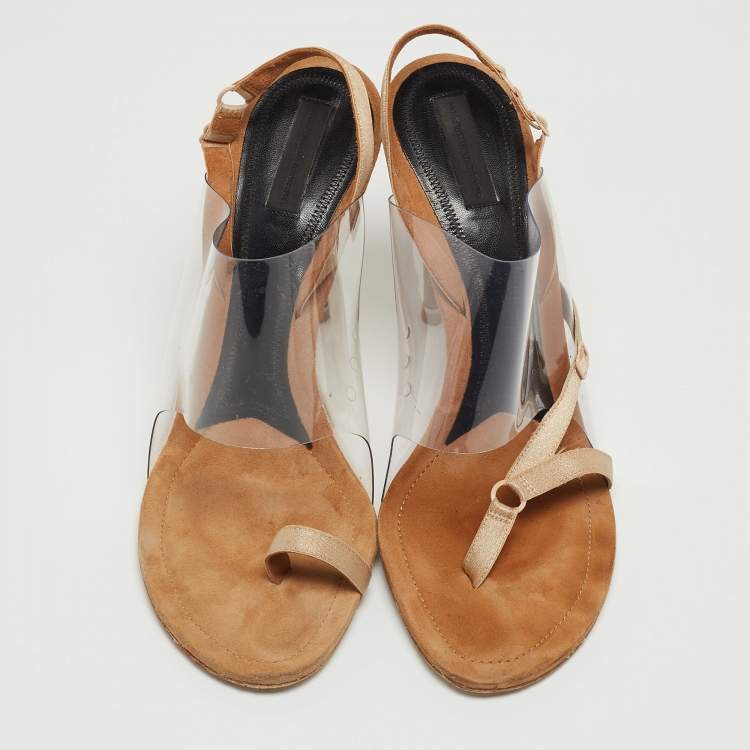 Pre Owned Alexander Wang Beige/Transparent Suede and PVC Thong Slingback Sandals Size 40