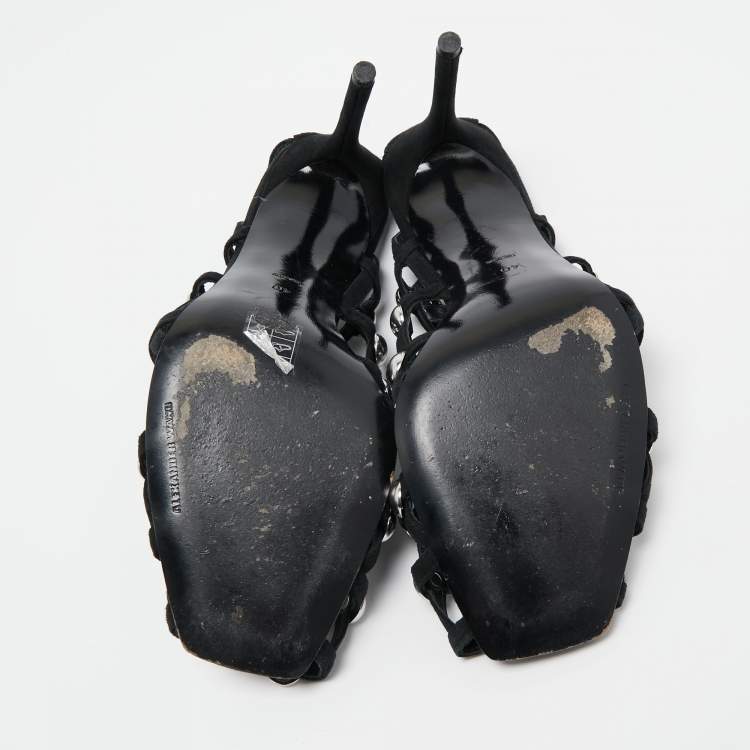Pre Owned Alexander Wang Black Suede Studded Sadie Mules Size 40