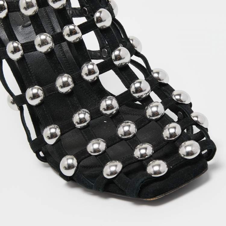 Pre Owned Alexander Wang Black Suede Studded Sadie Mules Size 40