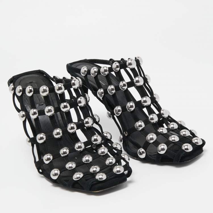 Pre Owned Alexander Wang Black Suede Studded Sadie Mules Size 40