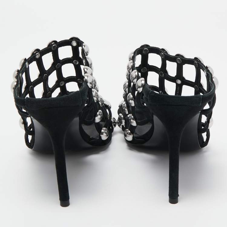 Pre Owned Alexander Wang Black Suede Studded Sadie Mules Size 40