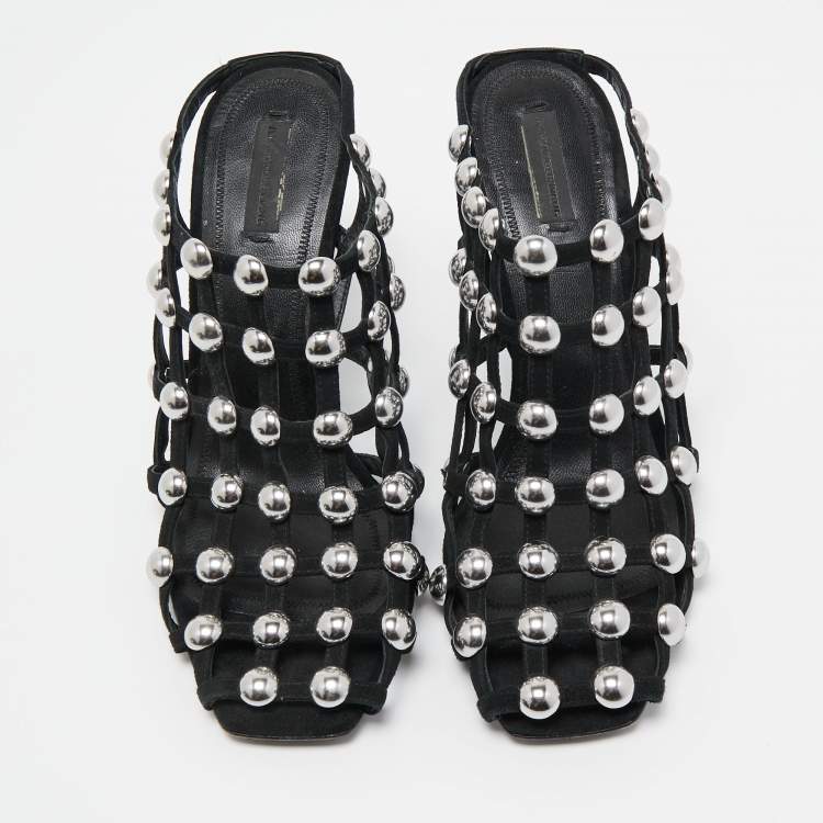 Pre Owned Alexander Wang Black Suede Studded Sadie Mules Size 40