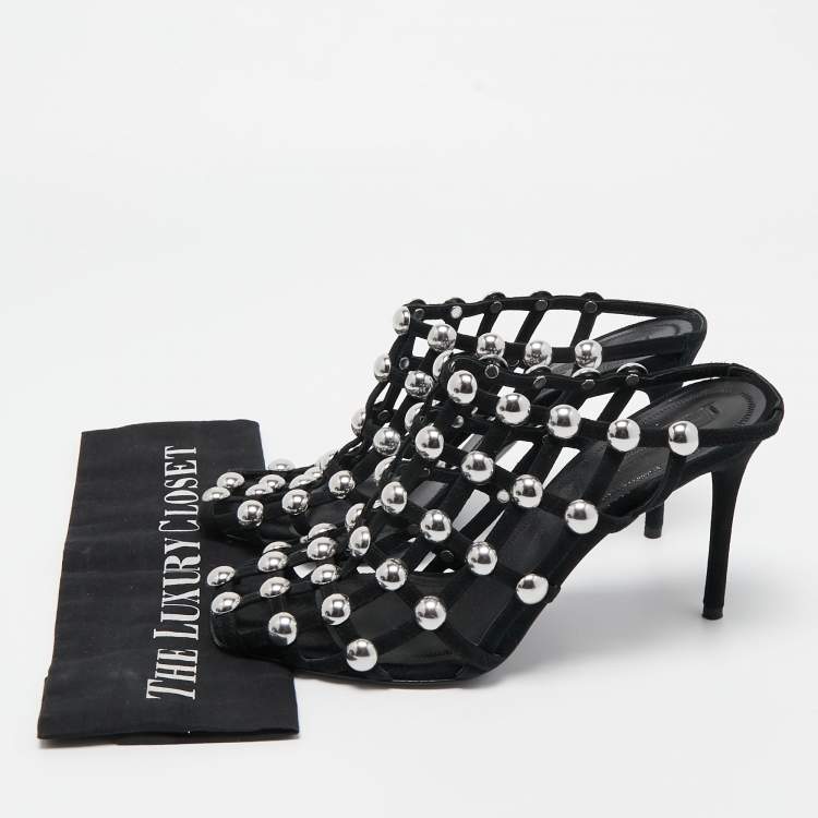 Pre Owned Alexander Wang Black Suede Studded Sadie Mules Size 40